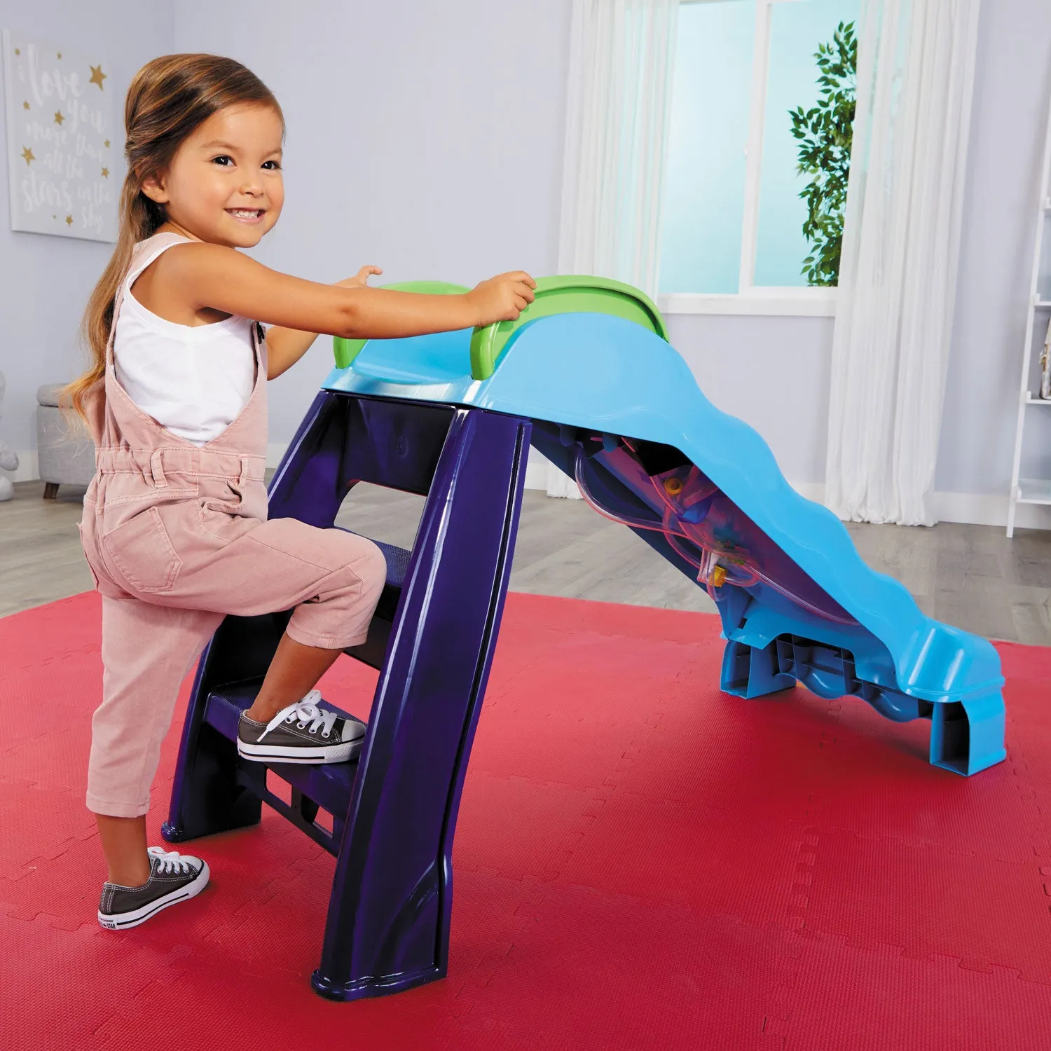 2-in-1 Indoor-Outdoor Slide with Water Spraying Jets, Foldable Design for Easy Storage