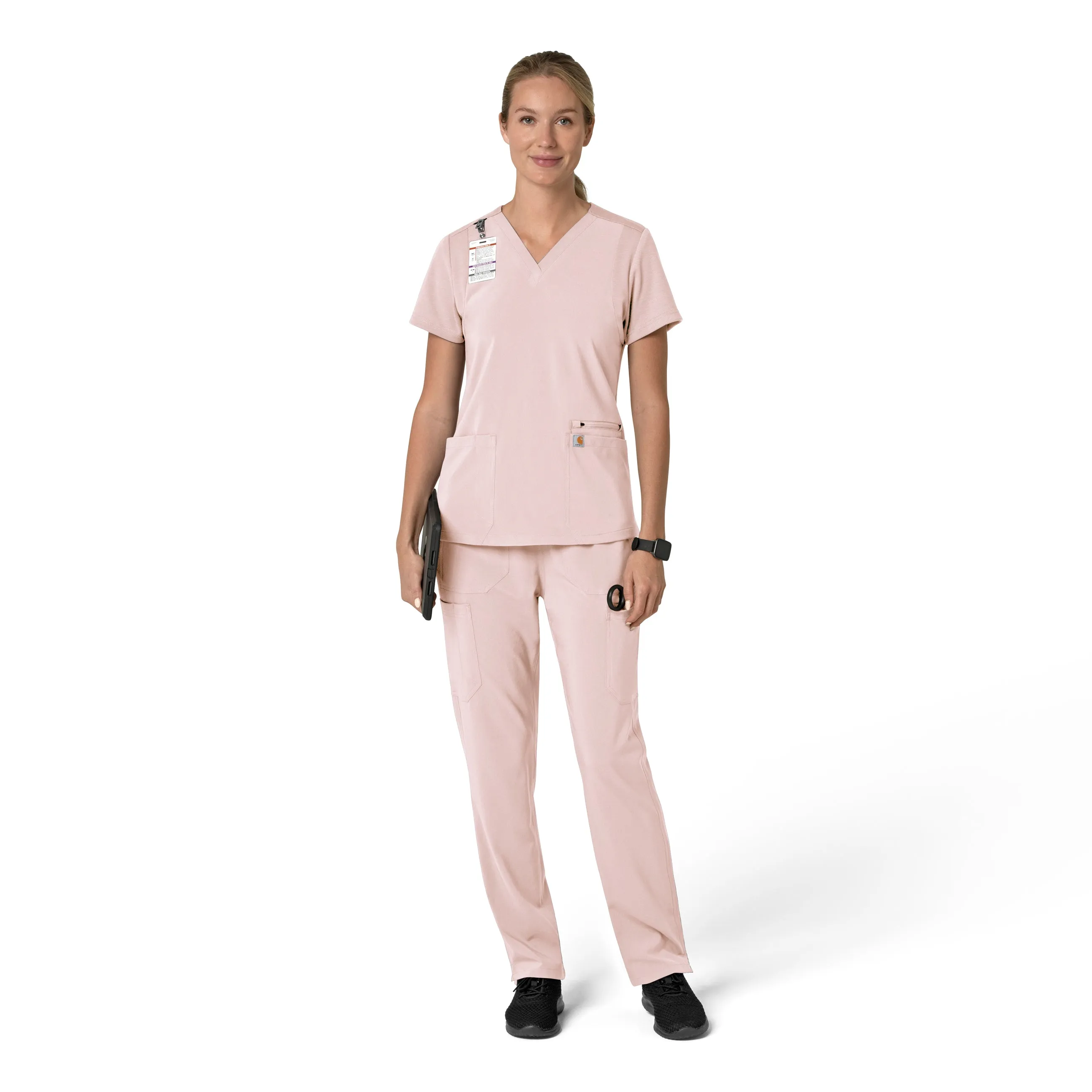 Carhartt Force Cross-Flex Women's Flex Panel V-Neck Scrub Top - Soft Rose