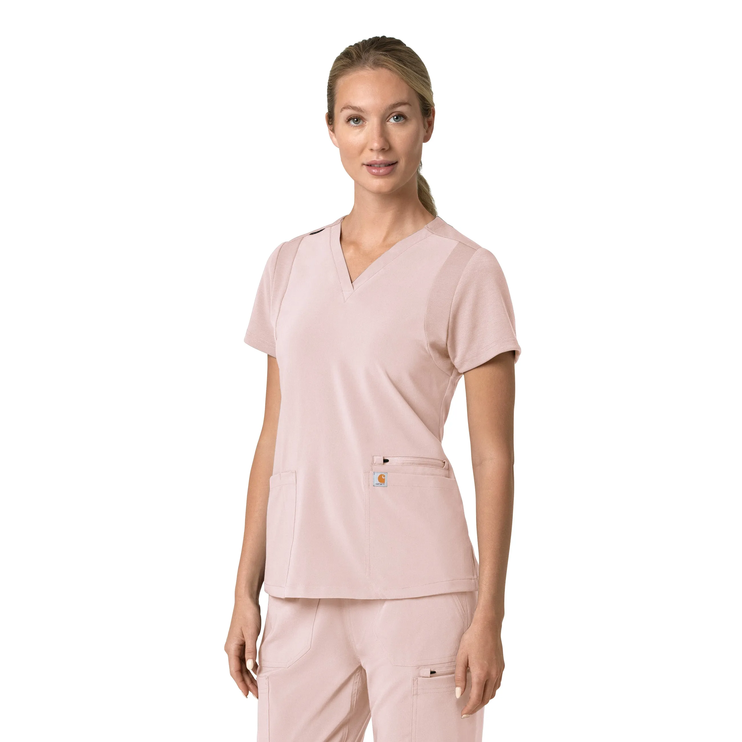 Carhartt Force Cross-Flex Women's Flex Panel V-Neck Scrub Top - Soft Rose
