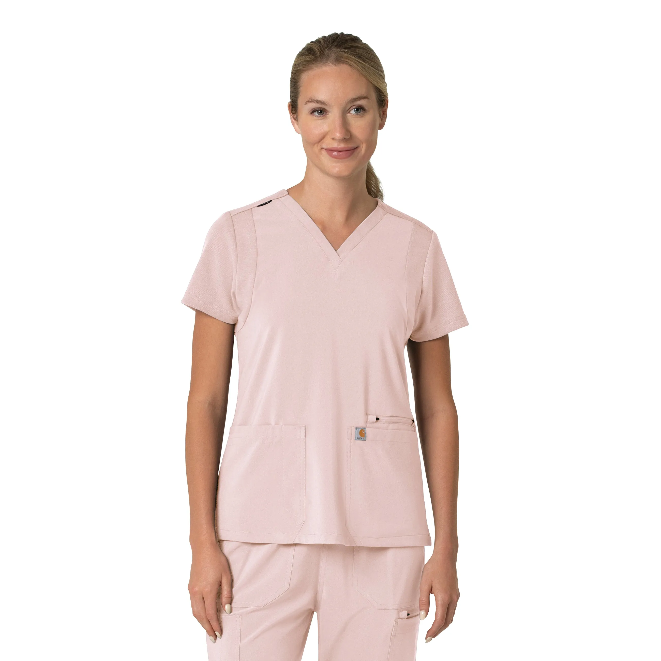 Carhartt Force Cross-Flex Women's Flex Panel V-Neck Scrub Top - Soft Rose
