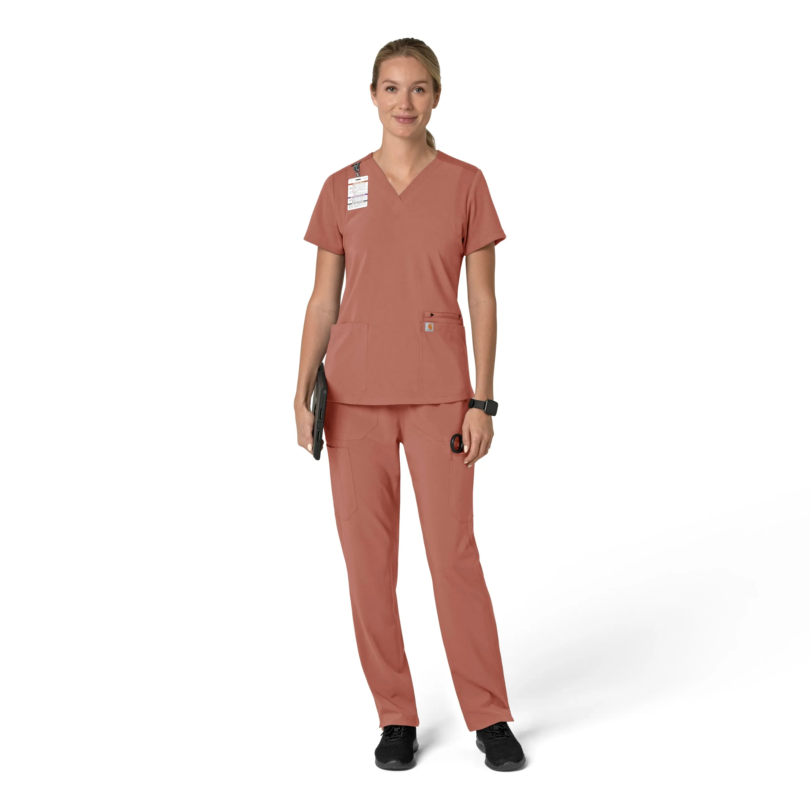 Carhartt Force Cross-Flex Women's Flex Panel V-Neck Scrub Top - Wildrose