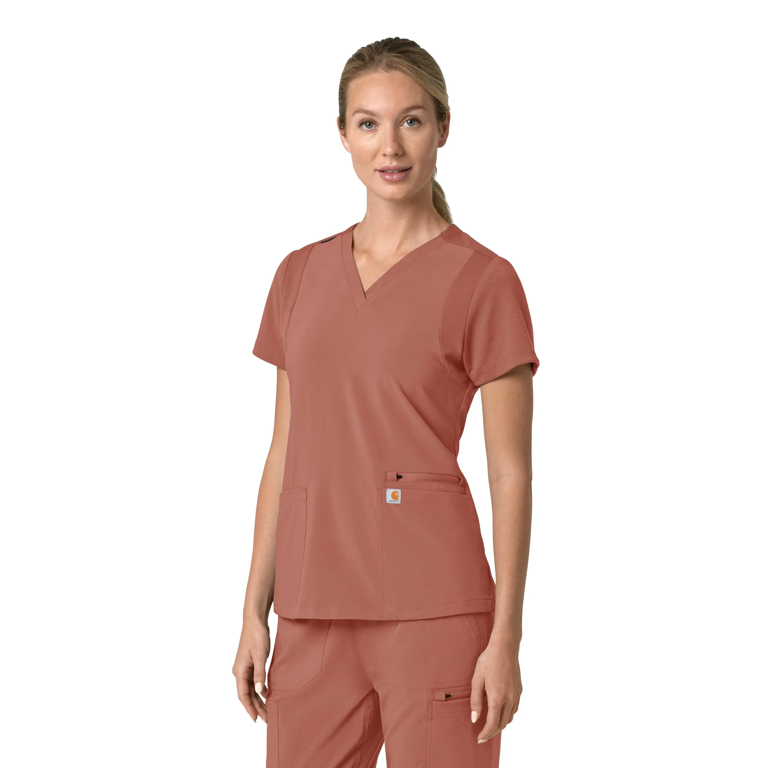 Carhartt Force Cross-Flex Women's Flex Panel V-Neck Scrub Top - Wildrose