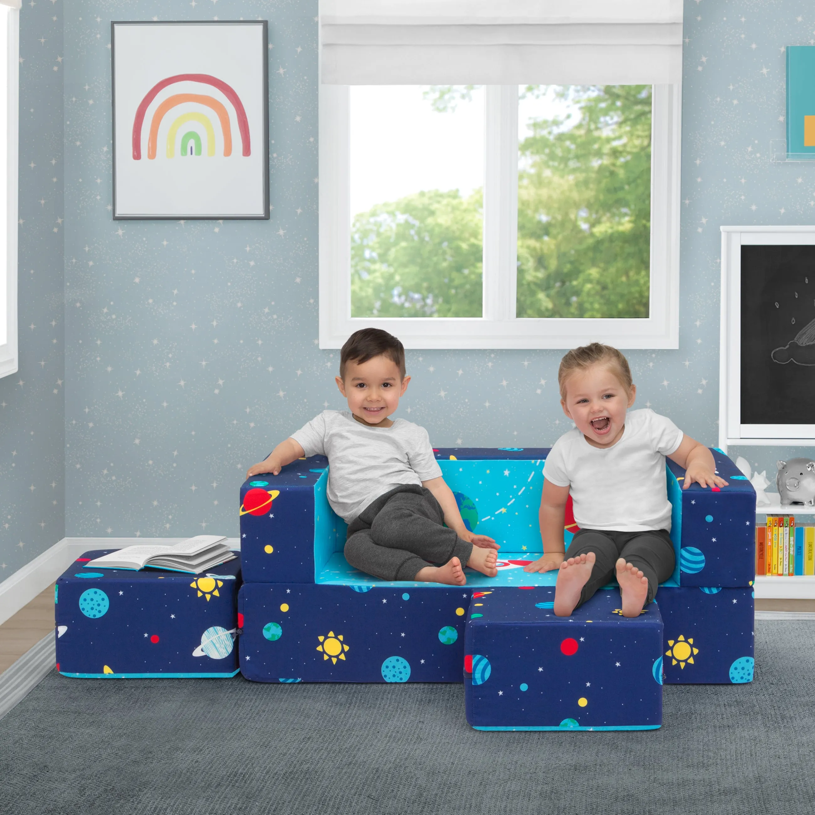 Convertible Sofa and Play Set for Kids and Toddlers – Modular Foam Couch and Flip Out Lounger with 2 Ottomans