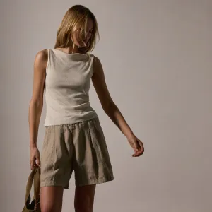 Cotton Cashmere Rib Boat Neck Top - Ivory