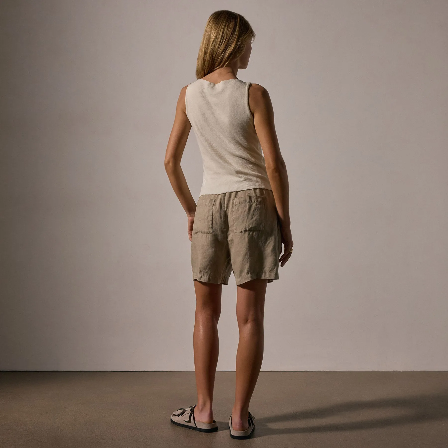 Cotton Cashmere Rib Boat Neck Top - Ivory