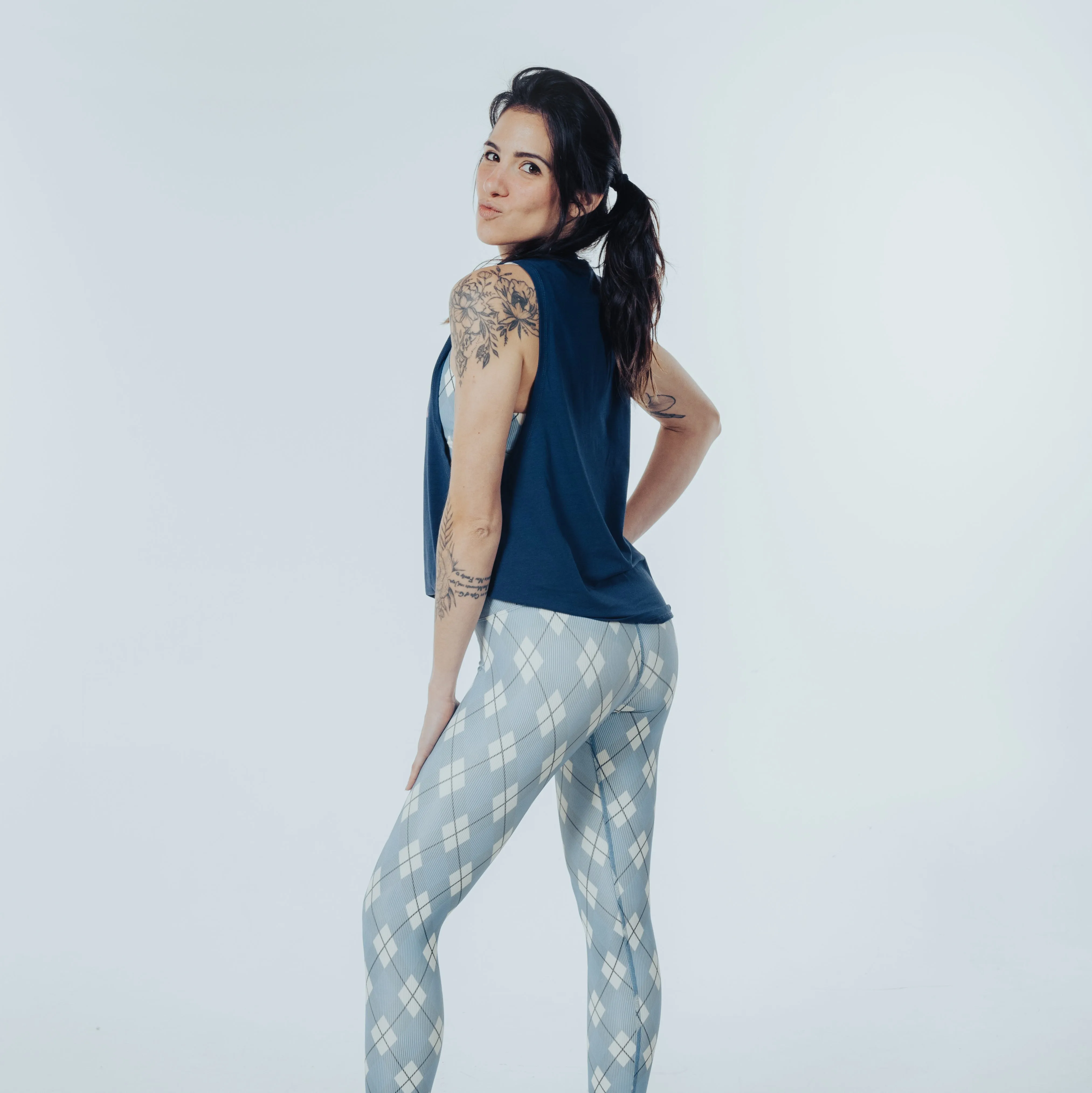 Don't Worry Barre Happy - Pink Foil - Navy Muscle Tank