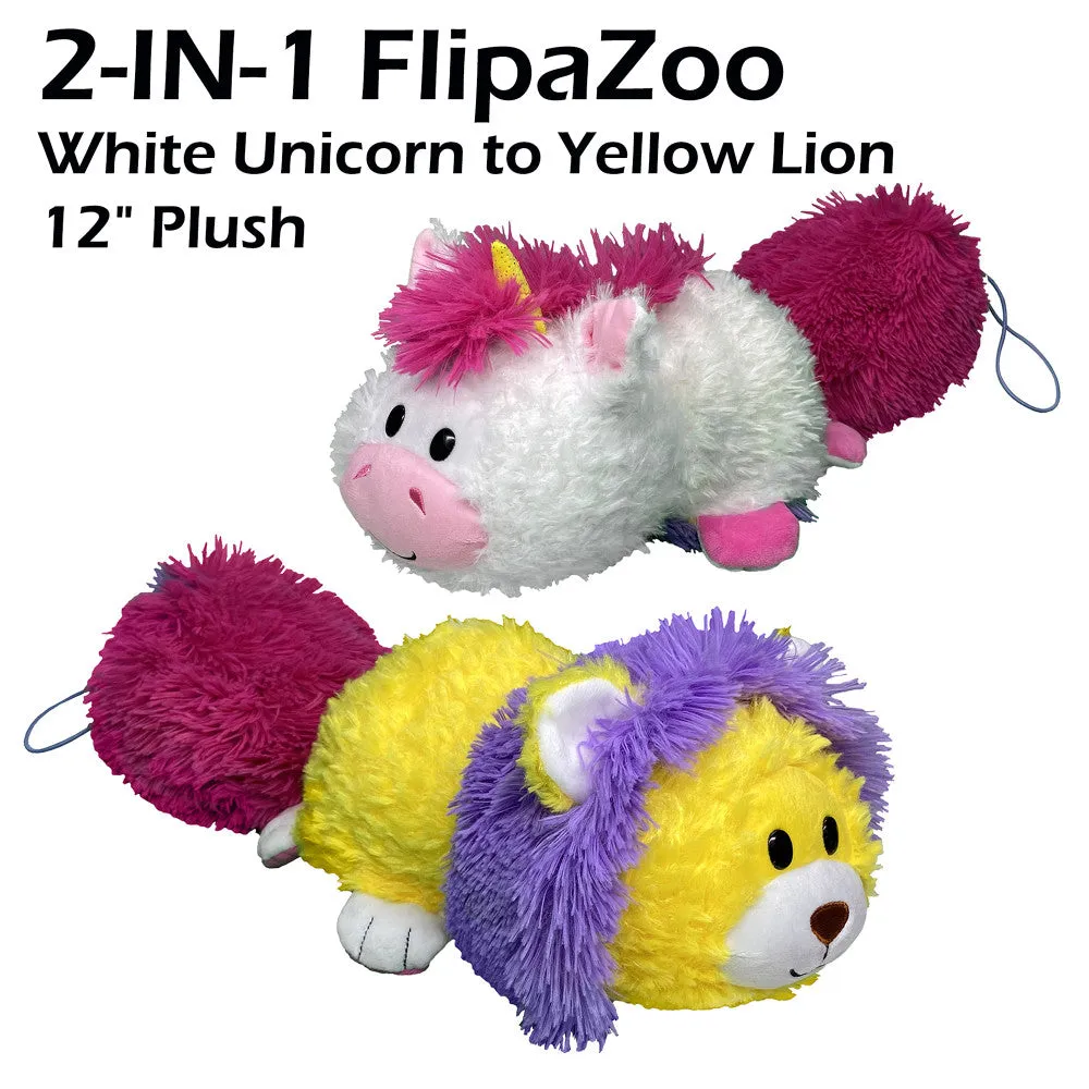 FlipaZoo Magic Tails 2-in-1 Plush - White Unicorn to Yellow Lion