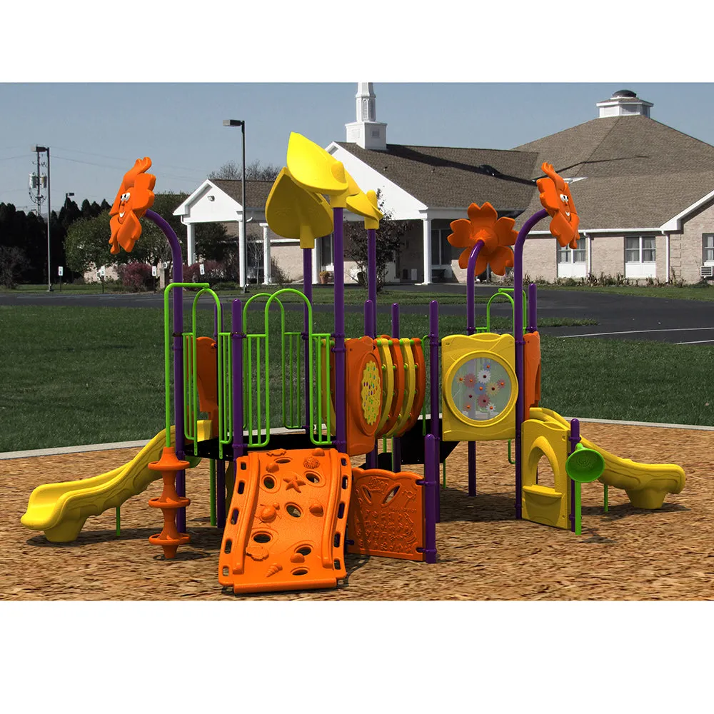 Flowerville Preschool Playground Structure | Rock Climbers, Slides, Climbers & 14 Play Events for Ages 2-5