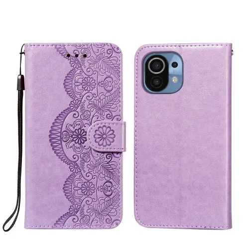For Xiaomi Mi 11 Flower Vine Embossing Pattern Horizontal Flip Leather Case with Card Slot