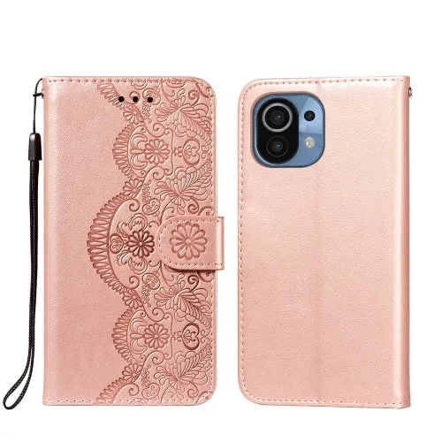 For Xiaomi Mi 11 Flower Vine Embossing Pattern Horizontal Flip Leather Case with Card Slot