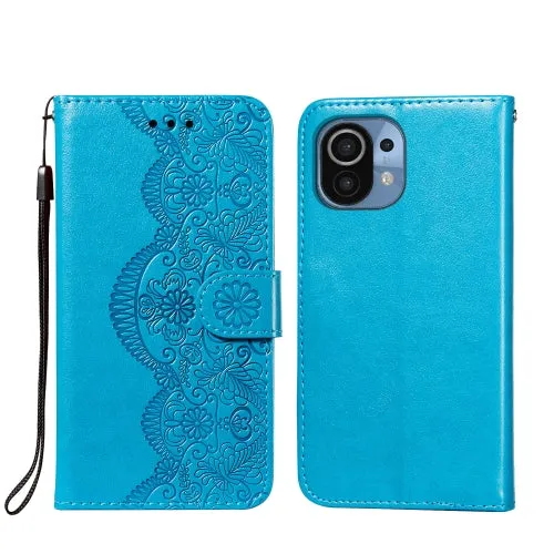 For Xiaomi Mi 11 Flower Vine Embossing Pattern Horizontal Flip Leather Case with Card Slot
