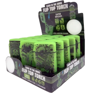 Glow In The Dark Flip Top Torch Lighter - 15 Pieces Per Retail Ready Display 23602