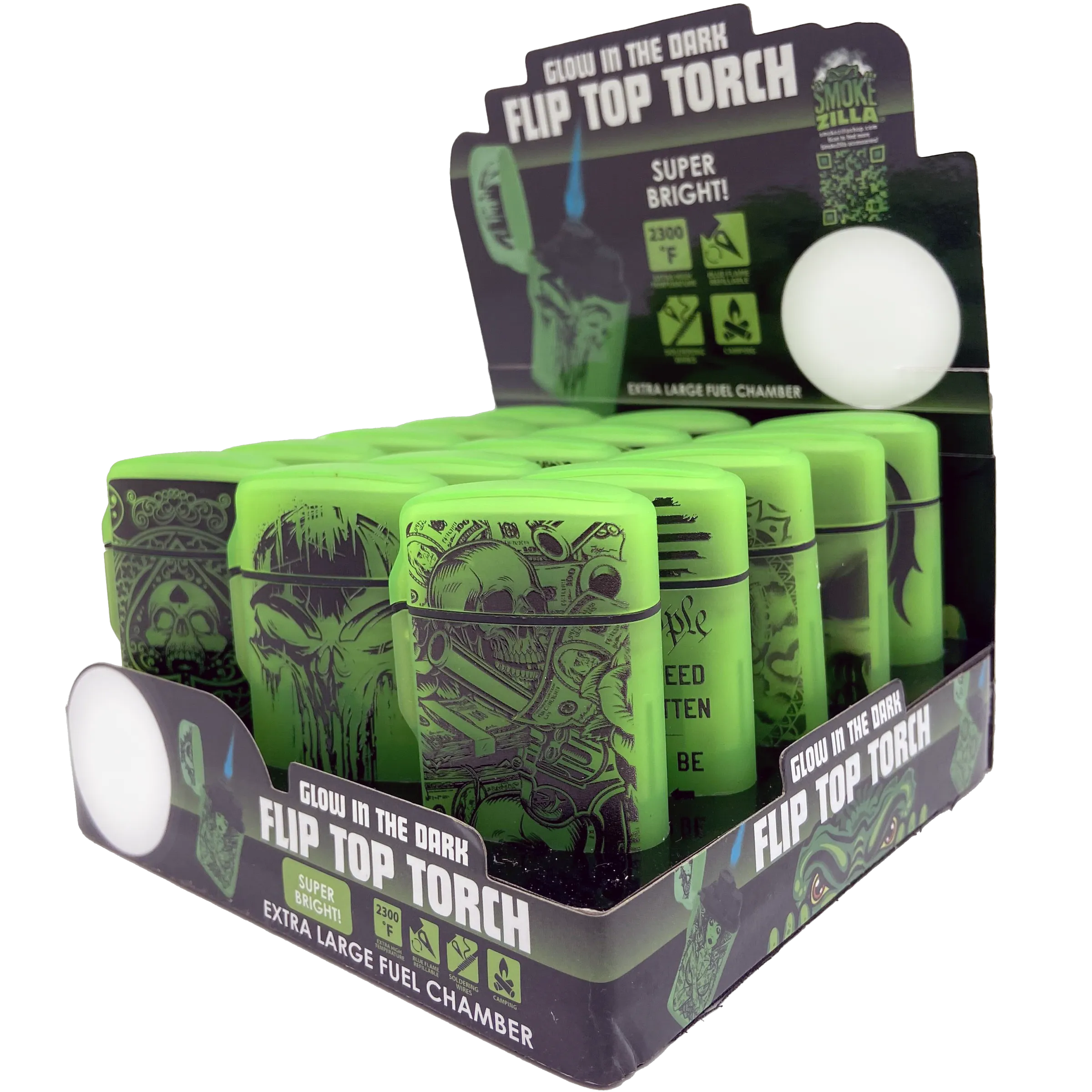 Glow In The Dark Flip Top Torch Lighter - 15 Pieces Per Retail Ready Display 23602