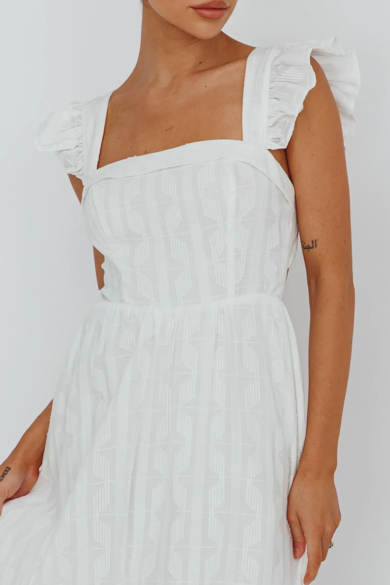 Greatest Hits Ruffle Strap Maxi Dress White