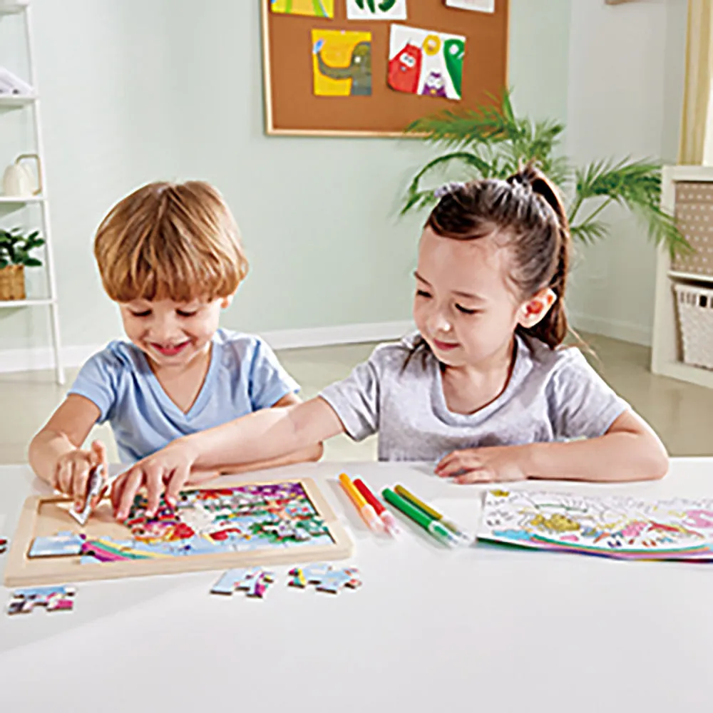 Hape Unicorn Friends 24pc Double-Sided Coloring Puzzle