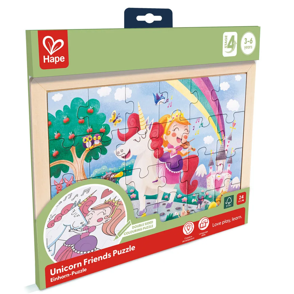 Hape Unicorn Friends 24pc Double-Sided Coloring Puzzle