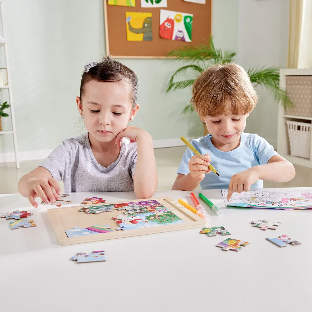 Hape Unicorn Friends 24pc Double-Sided Coloring Puzzle
