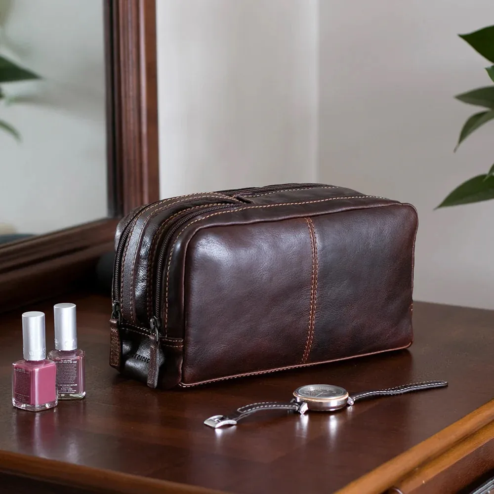 Jack Georges Voyager Leather Zip Toiletry Bag Black