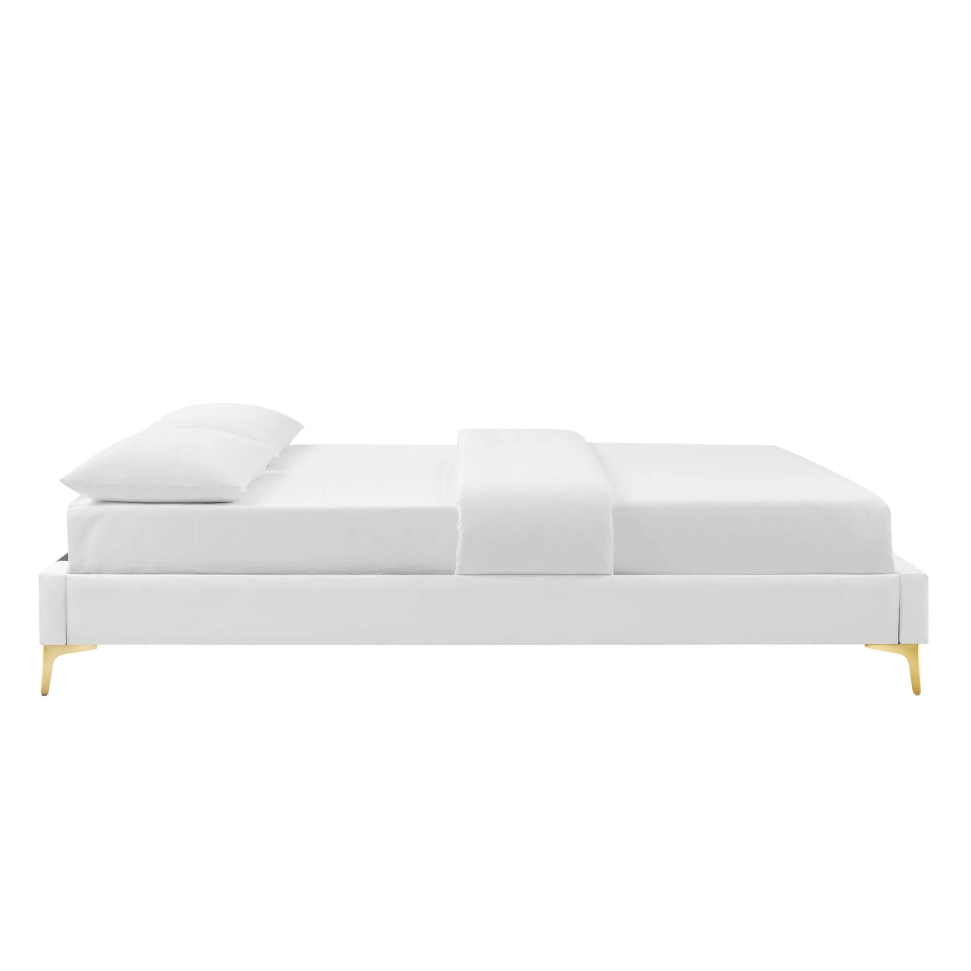 Leah Chevron Tufted Performance Velvet Platform Bed With Gold Metal Legs by Modway