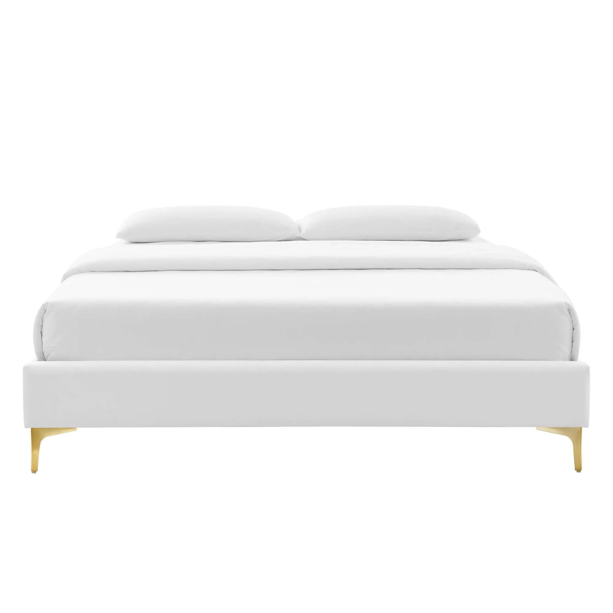 Leah Chevron Tufted Performance Velvet Platform Bed With Gold Metal Legs by Modway