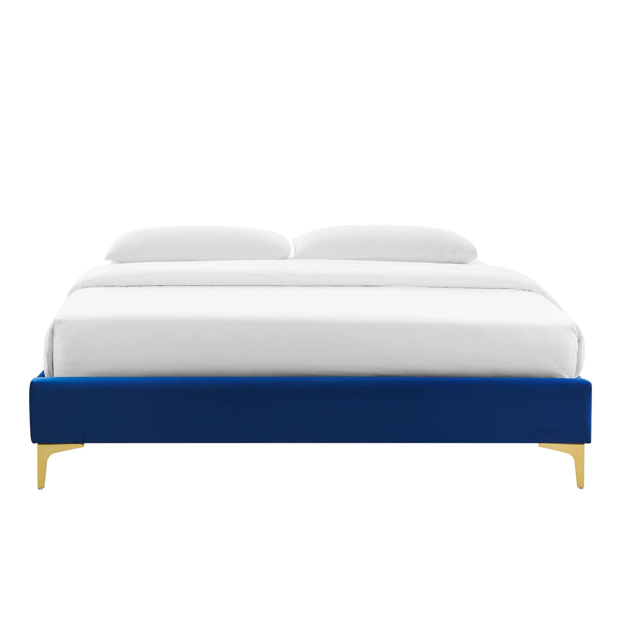 Leah Chevron Tufted Performance Velvet Platform Bed With Gold Metal Legs by Modway