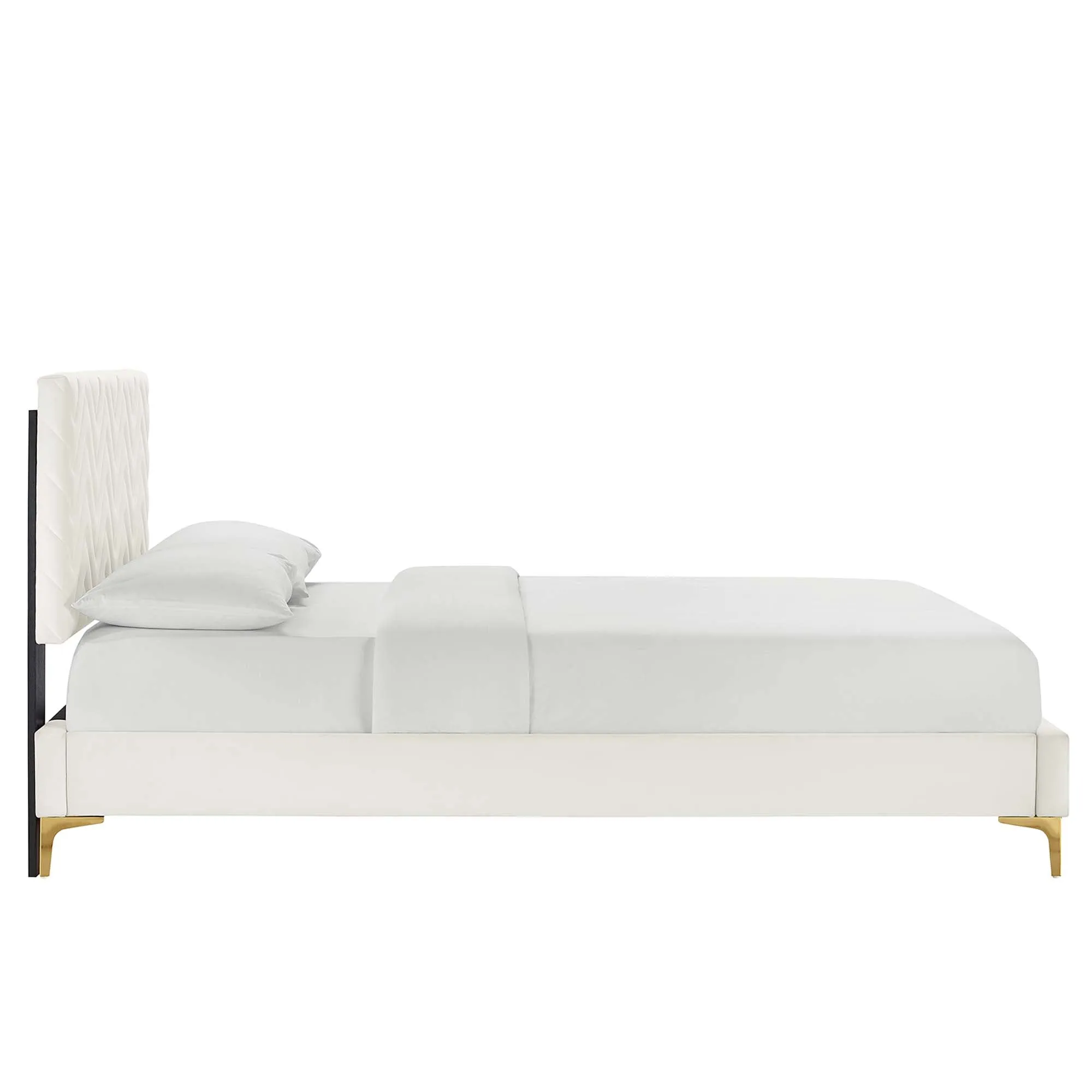 Leah Chevron Tufted Performance Velvet Platform Bed With Gold Metal Legs by Modway