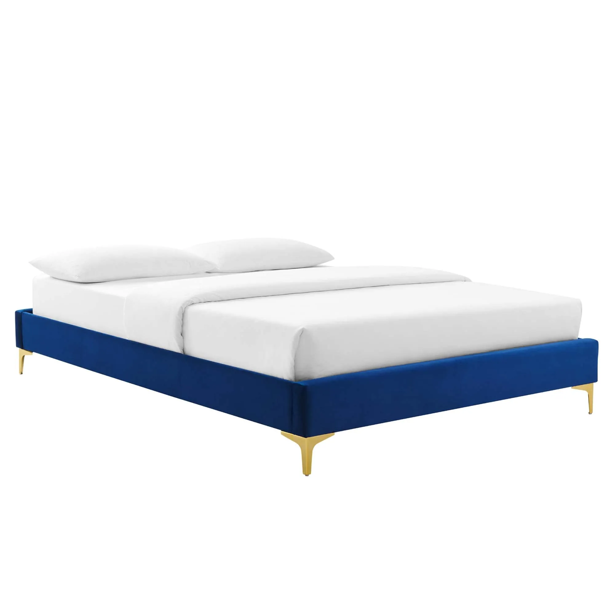 Leah Chevron Tufted Performance Velvet Platform Bed With Gold Metal Legs by Modway