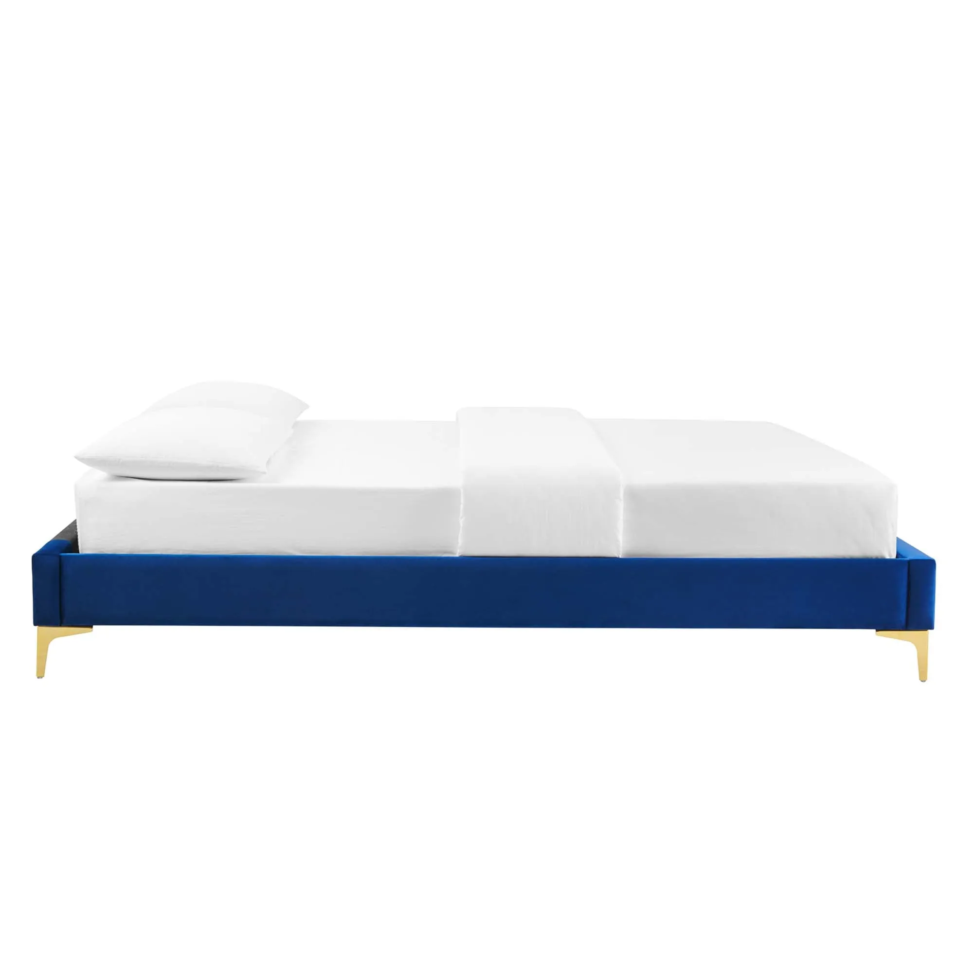 Leah Chevron Tufted Performance Velvet Platform Bed With Gold Metal Legs by Modway