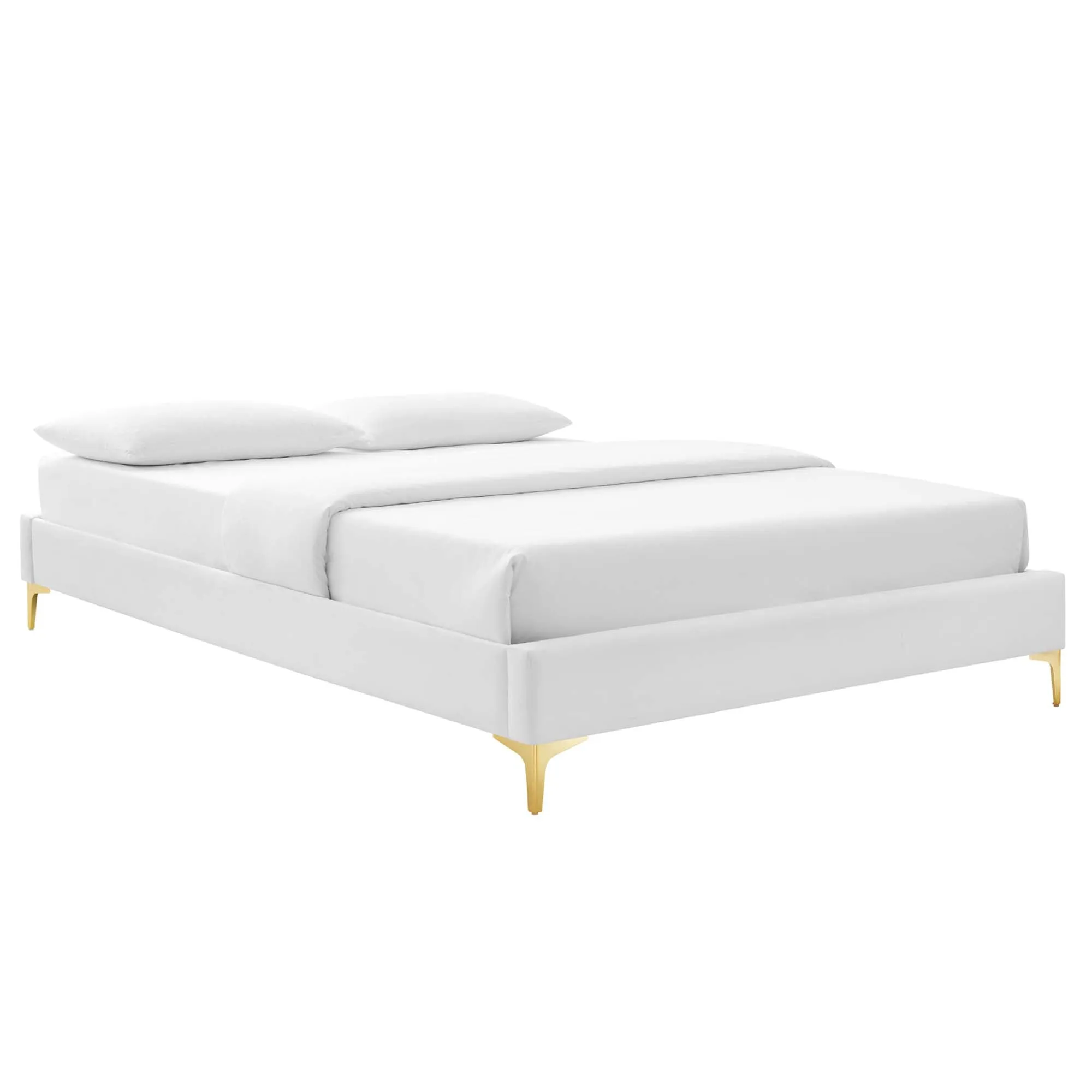 Leah Chevron Tufted Performance Velvet Platform Bed With Gold Metal Legs by Modway