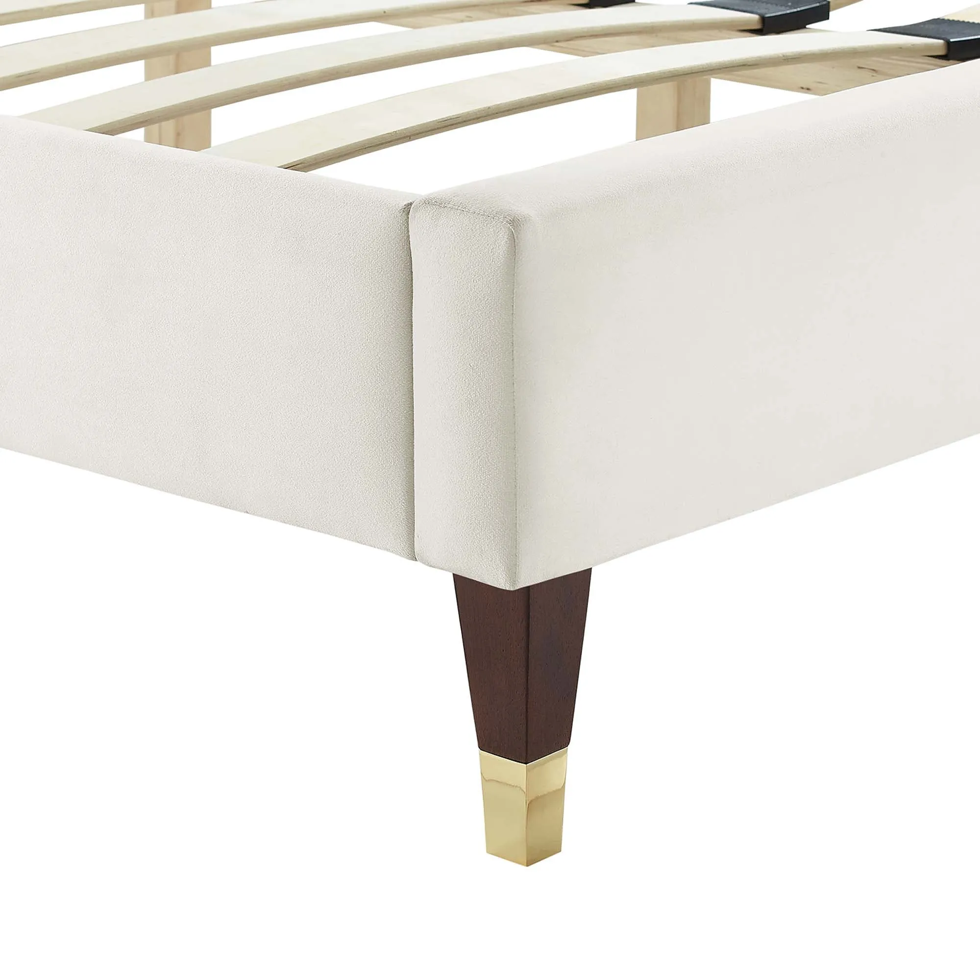 Leah Chevron Tufted Performance Velvet Platform Bed With Wood and Gold Legs by Modway