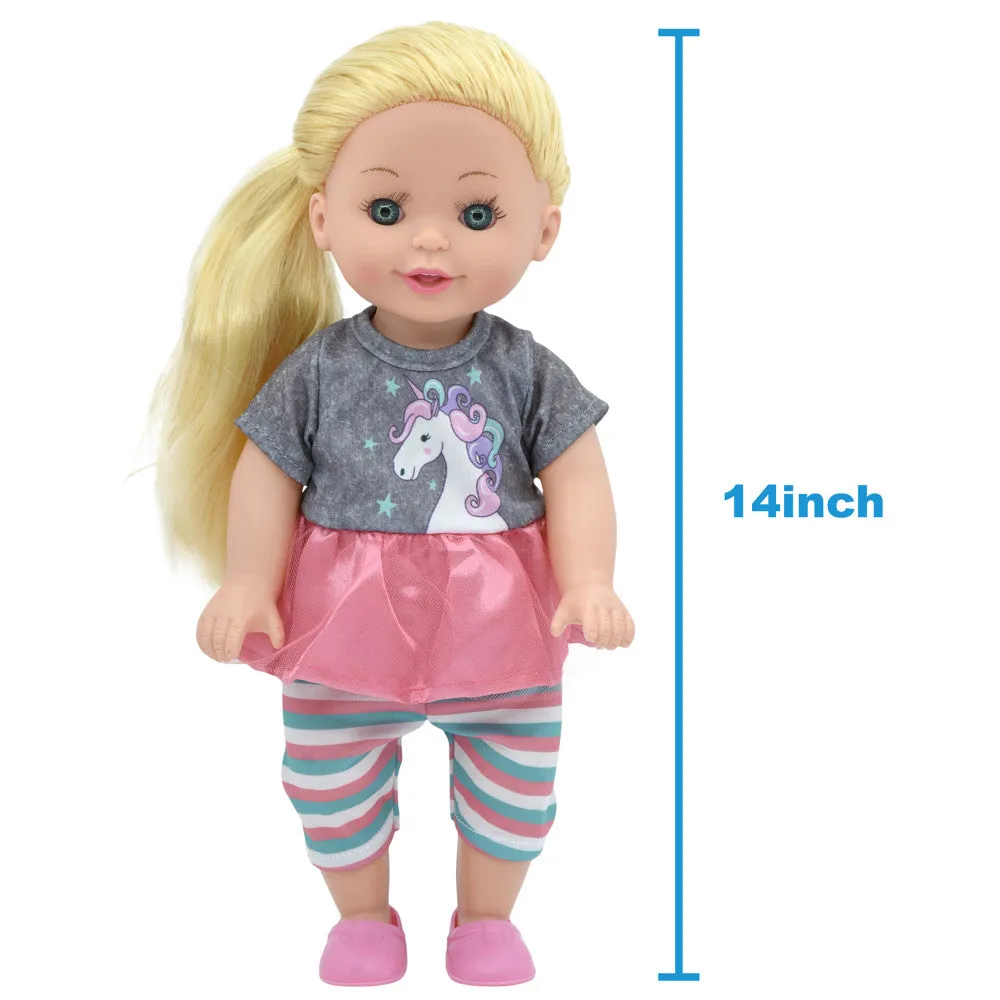 Lil Tots 14" Unicorn-Themed Talking Pet Grooming Playset with Doll - Pink/Grey/Green