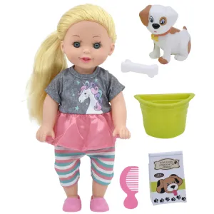 Lil Tots 14" Unicorn-Themed Talking Pet Grooming Playset with Doll - Pink/Grey/Green