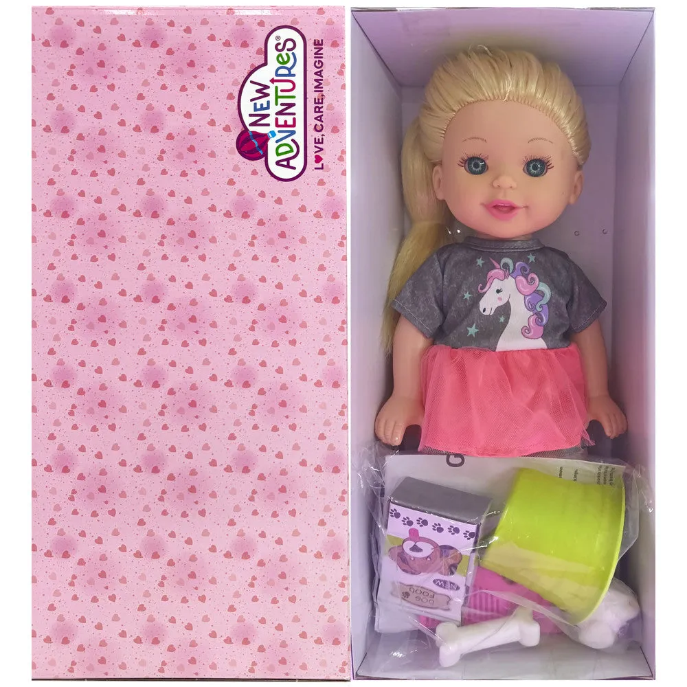 Lil Tots 14" Unicorn-Themed Talking Pet Grooming Playset with Doll - Pink/Grey/Green