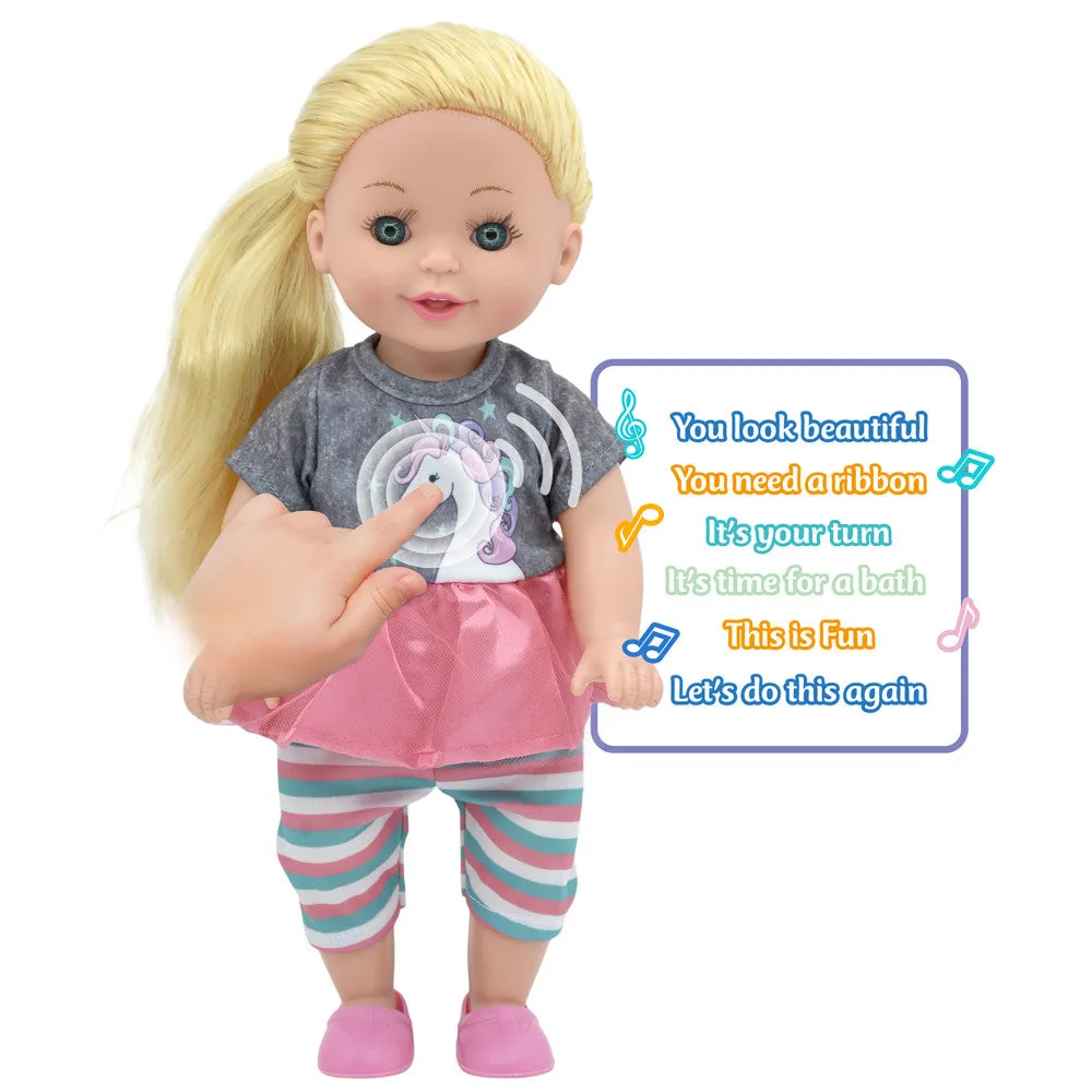 Lil Tots 14" Unicorn-Themed Talking Pet Grooming Playset with Doll - Pink/Grey/Green
