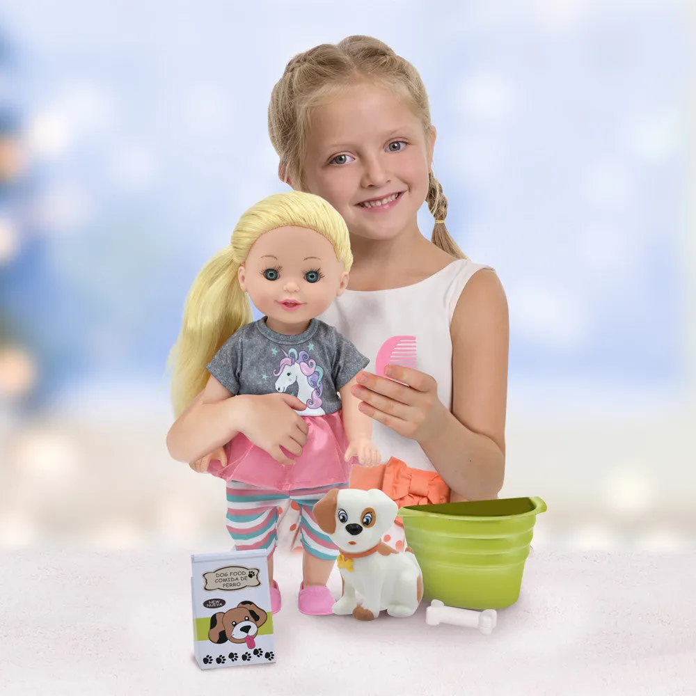 Lil Tots 14" Unicorn-Themed Talking Pet Grooming Playset with Doll - Pink/Grey/Green