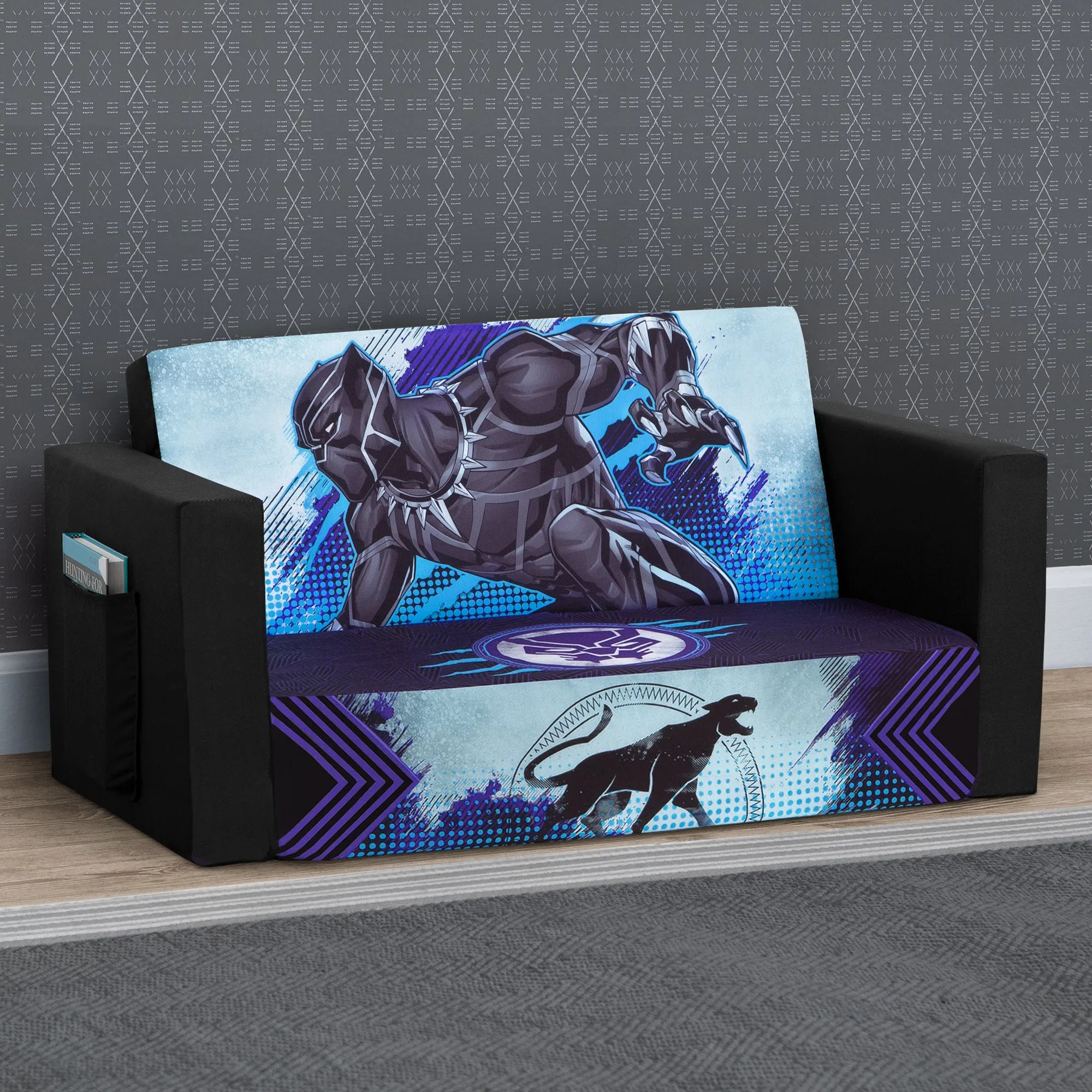 Marvel Black Panther Cozee Flip-Out Sofa with Memory Foam - 2-in-1 Convertible Sofa to Lounger