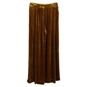 Mother of Pearl Pleated Wide-leg Trousers In Gold Velvet