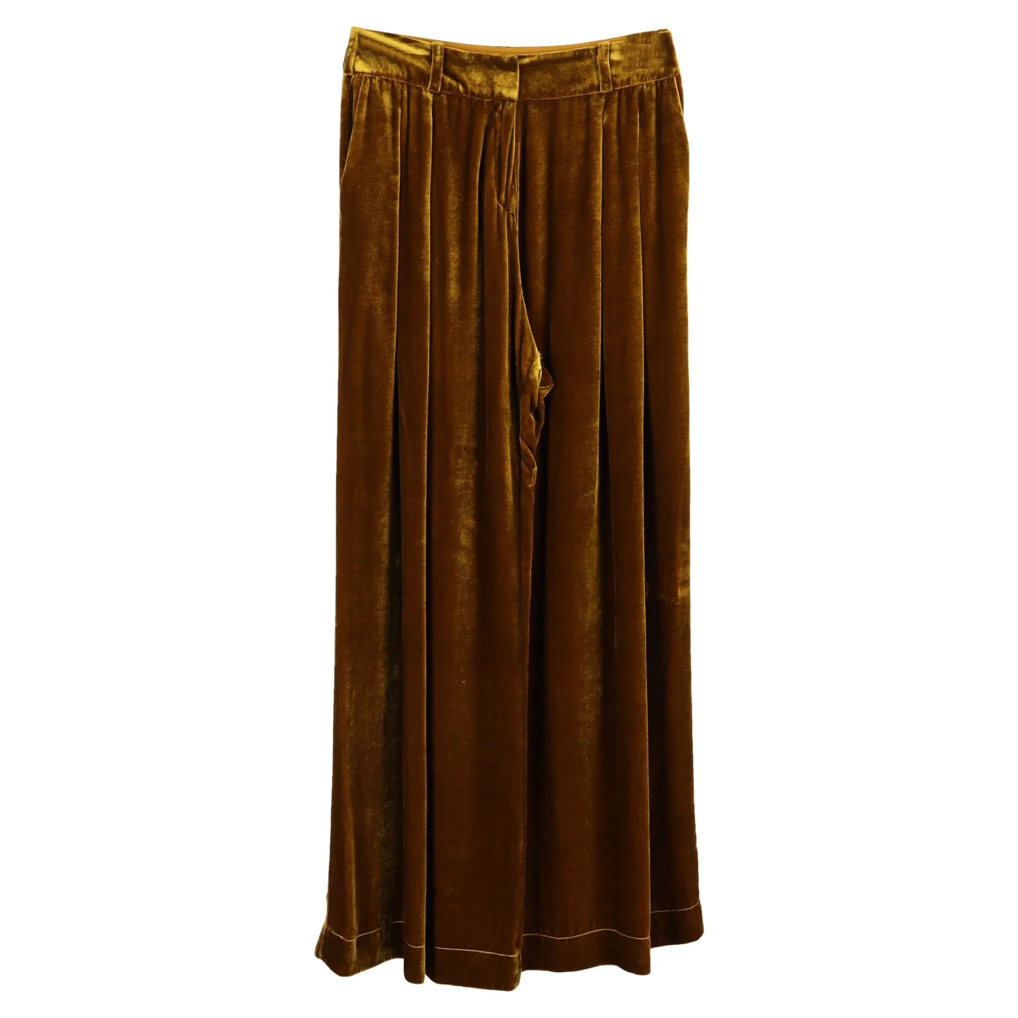 Mother of Pearl Pleated Wide-leg Trousers In Gold Velvet