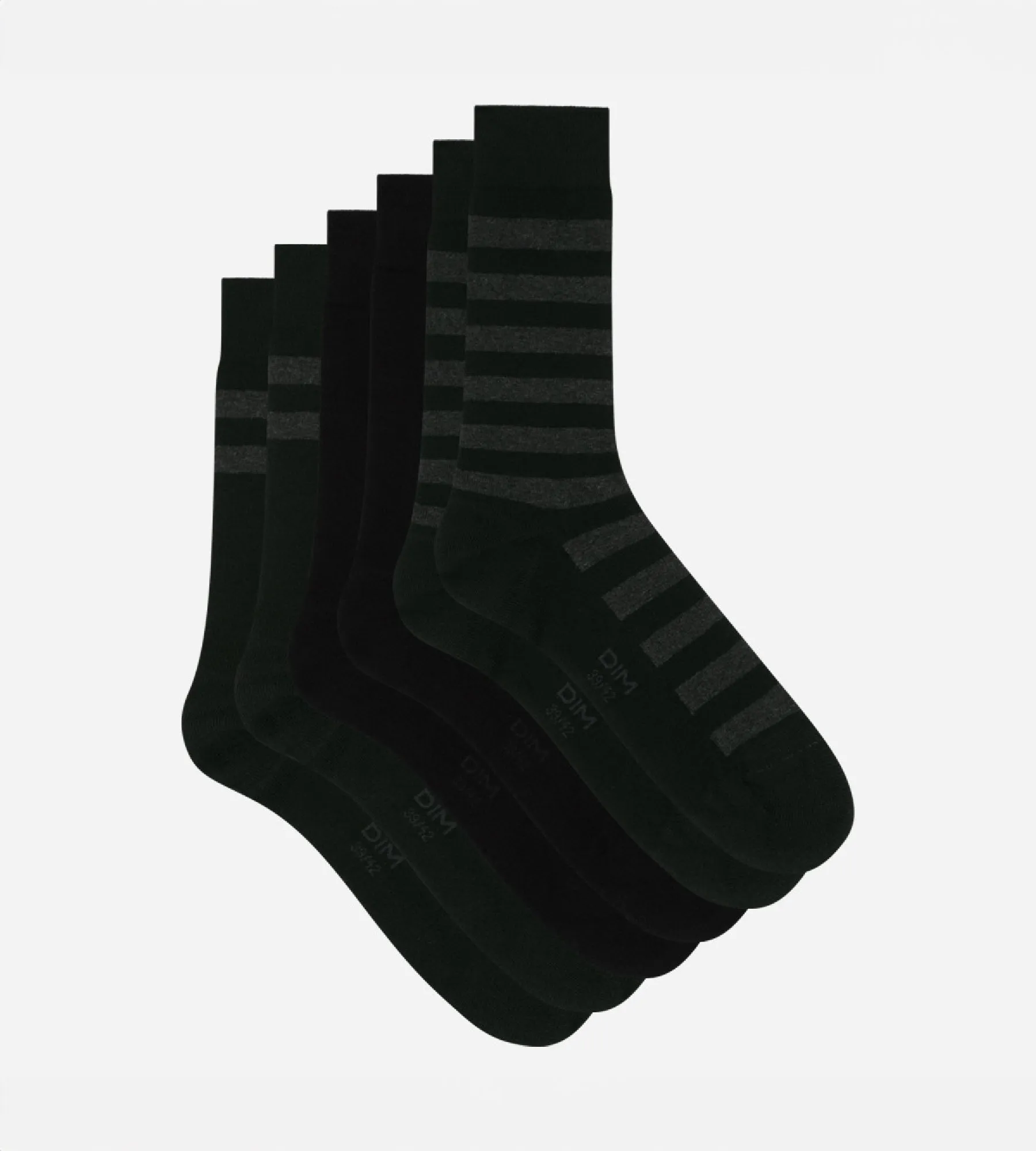 Pack of 3 pairs of men's black striped socks Dim Coton Style