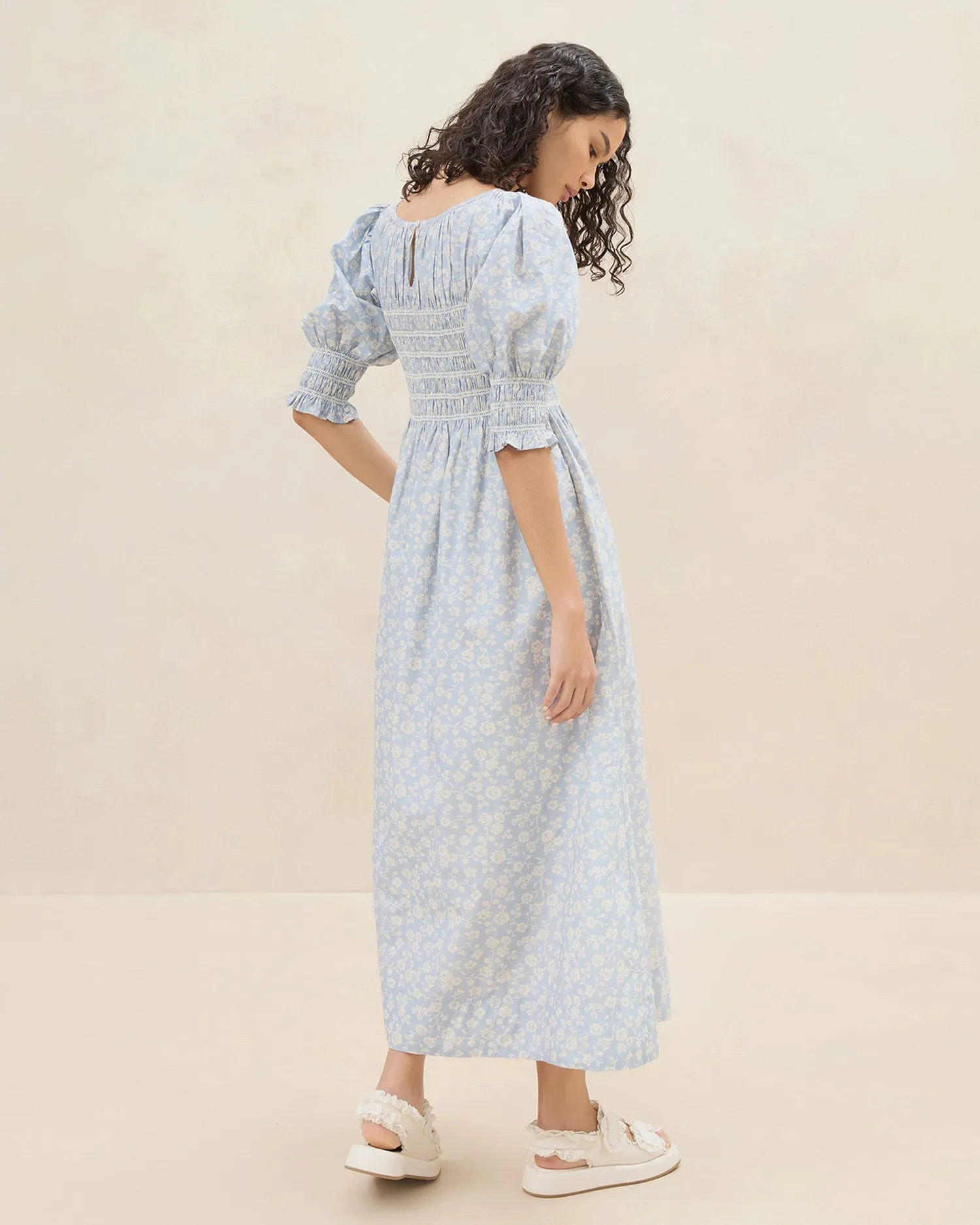 Quinn Blue Floral Cinched Dress