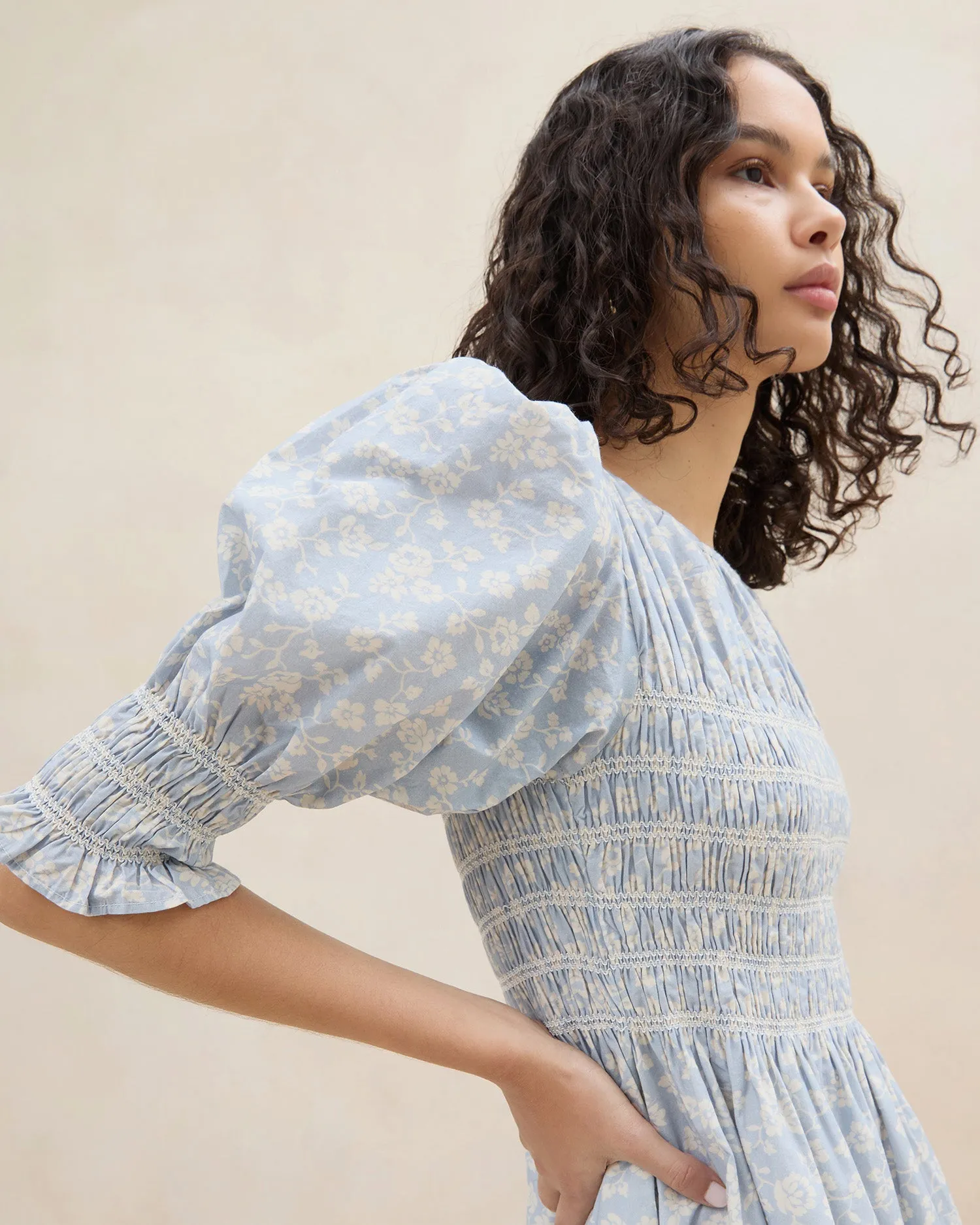 Quinn Blue Floral Cinched Dress