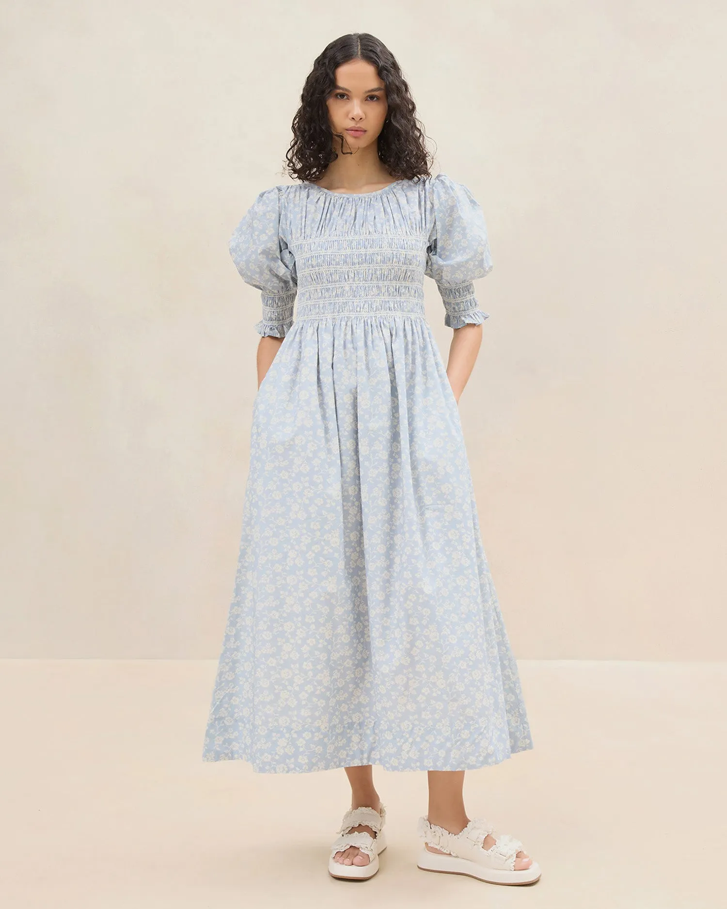 Quinn Blue Floral Cinched Dress