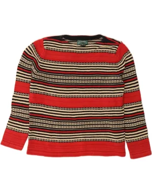 RALPH LAUREN Womens Petite Boat Neck Jumper Sweater UK 14 Medium Red