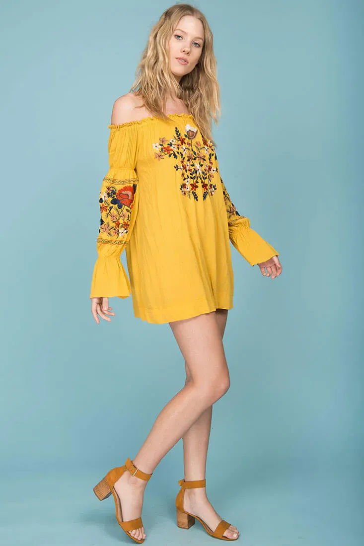 Saige Floral Day Dress Yellow Mustard