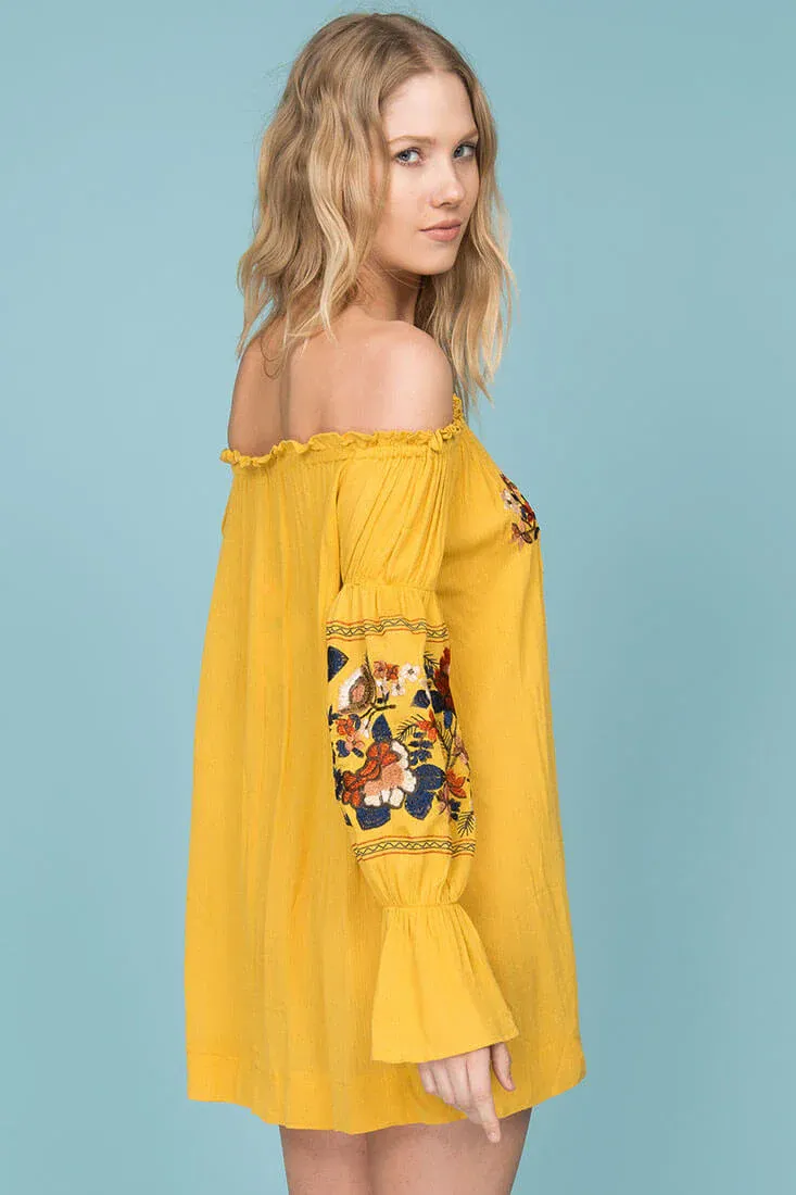Saige Floral Day Dress Yellow Mustard