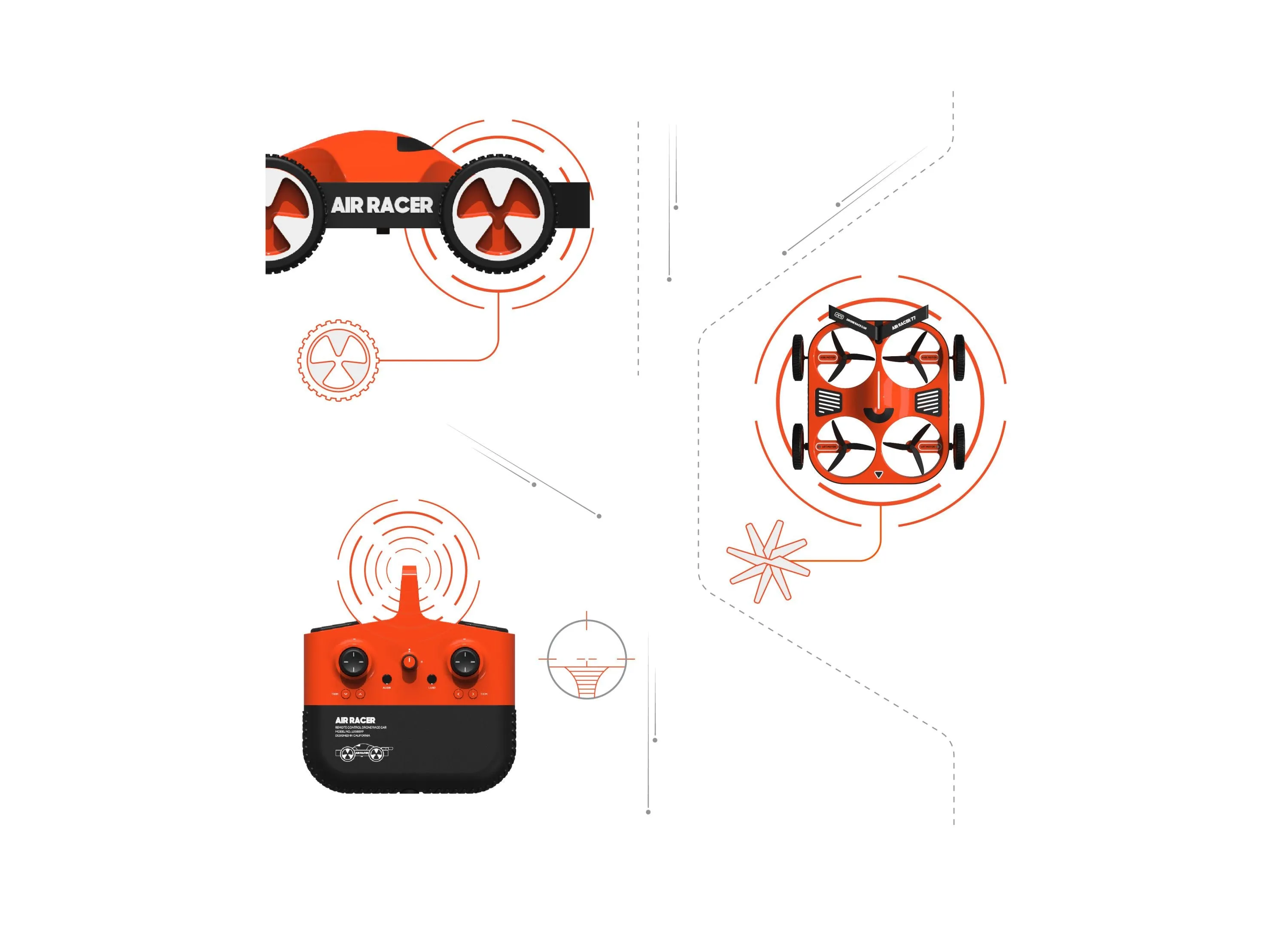 Sharper Image Dual-Function RC Drone Air Racer - 2.4 GHz - Orange