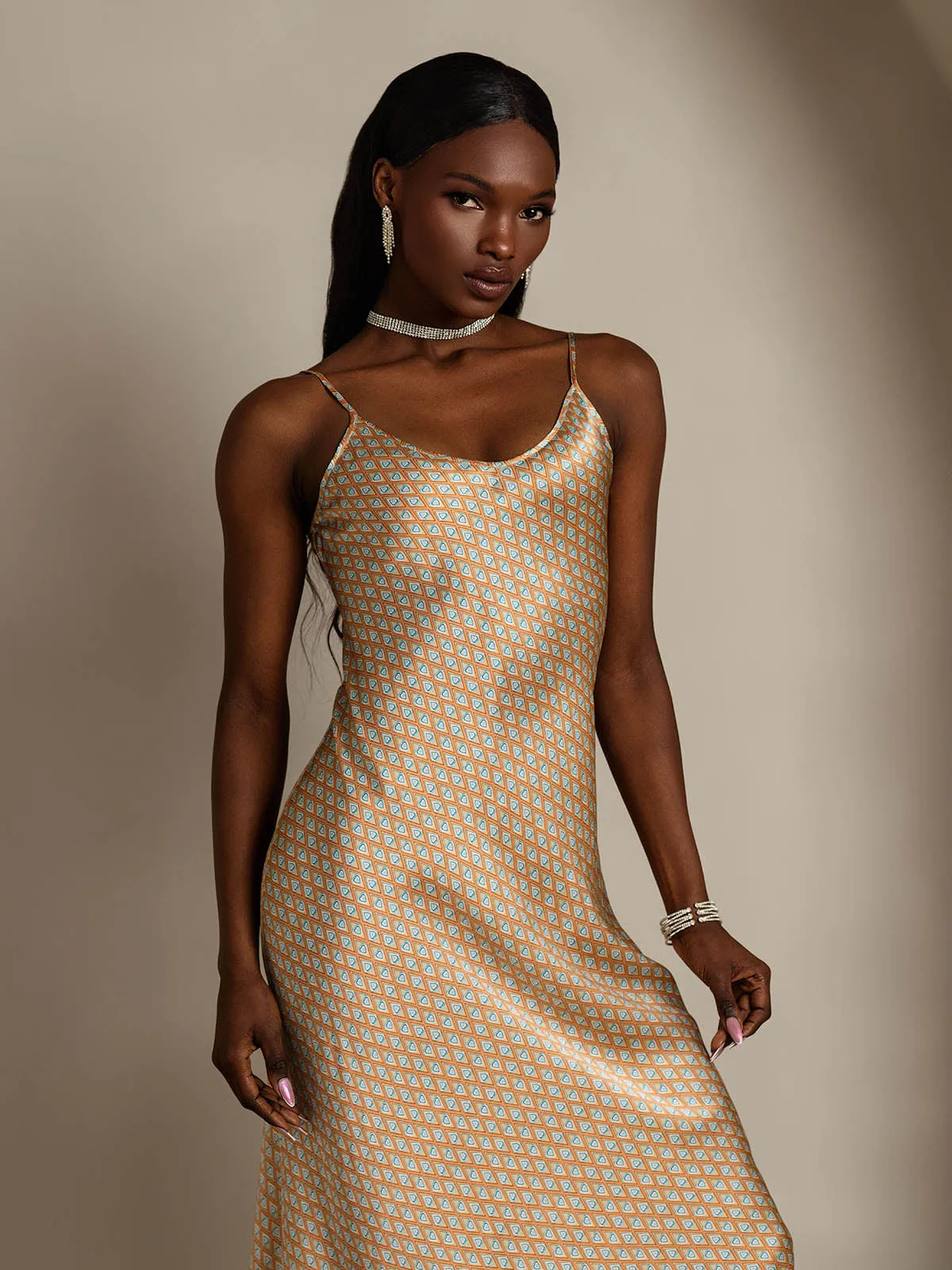 Spaghetti Strap Long Silk Nightgown