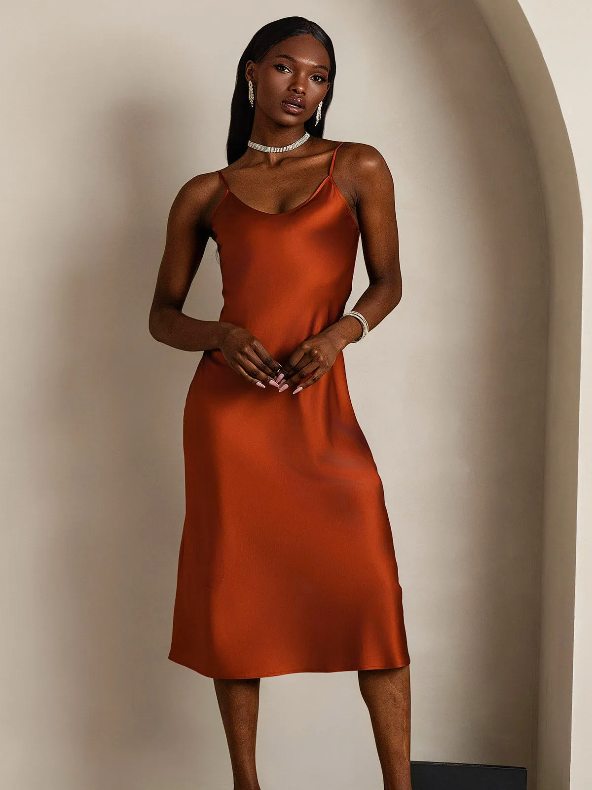 Spaghetti Strap Long Silk Nightgown