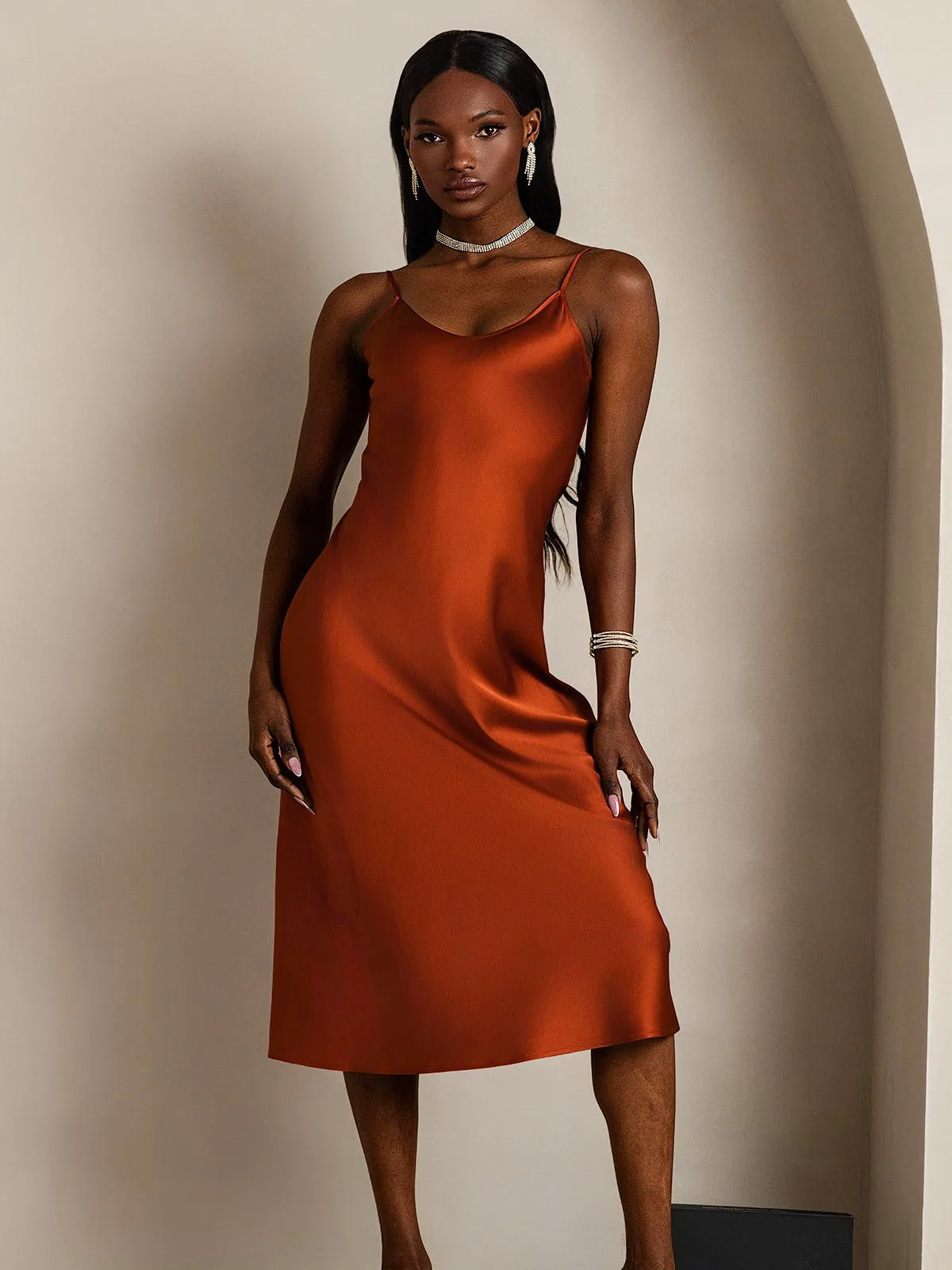 Spaghetti Strap Long Silk Nightgown