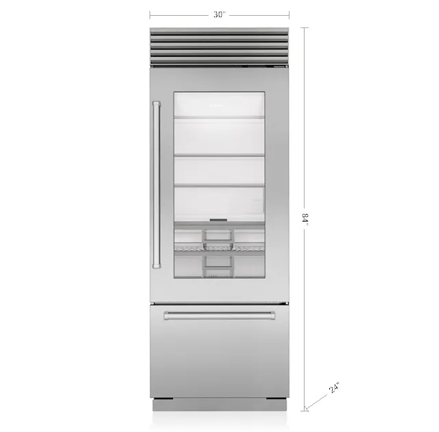 Sub-Zero CL3050UGSTL 30" Classic Over-And-Under Refrigerator/Freezer With Glass Door